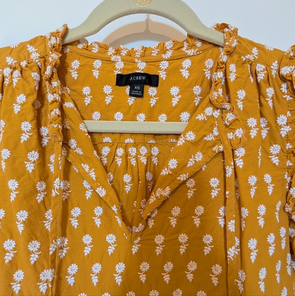 J.Crew Yellow Ruffle-sleeve cotton voile top in floating sunflowers Size XS - Picture 2 of 6